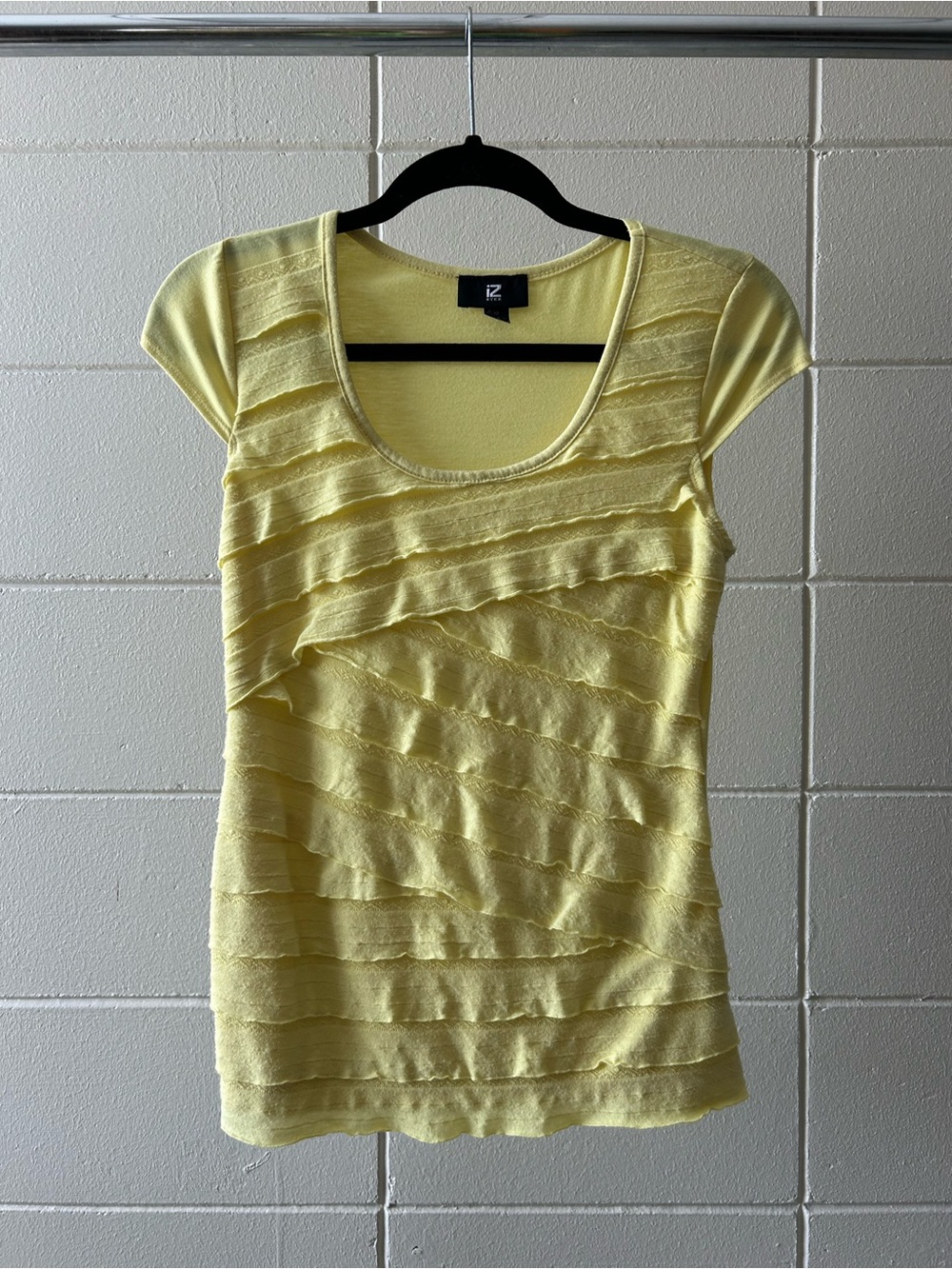 Iz Byer Butter Yellow Layered Ruffle Short Sleeve Top